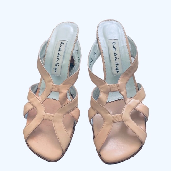 KRISTA DE LA HARPE NUDE SQUARE TOE KETTEN HEEL LEATHER SANDALS - Picture 2 of 15